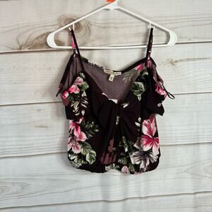 Express One Eleven Maroon Floral Print Cold Shoulder Crop Top Size XS